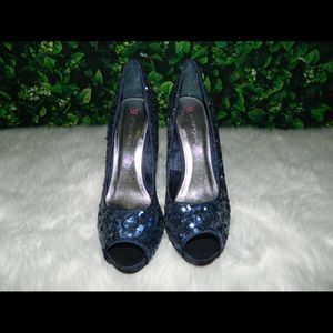 Blue Sequins Peep Toe Stiletto NWOT